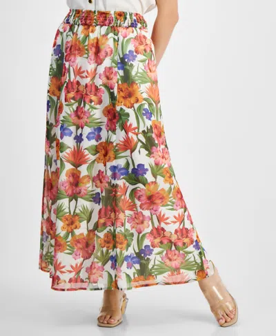 Inc International Concepts Petite Textured Floral-print Maxi Skirt, Created For Macy's In Marini