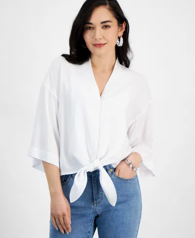 Inc International Concepts Petite Tie-front Blouse, Created For Macy's In Bright White