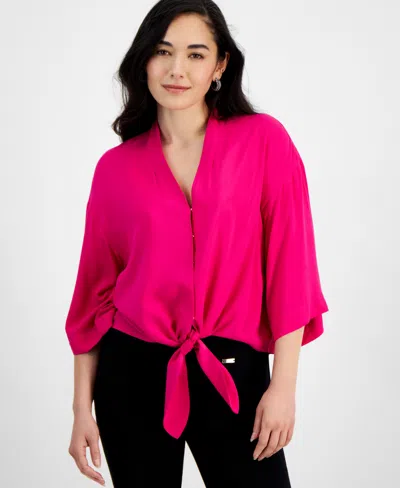 Inc International Concepts Petite Tie-front Blouse, Created For Macy's In Pink Tutu