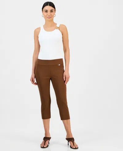 Inc International Concepts Petite Tummy-control Pull-on Capri Pants, Created For Macy's In Brown