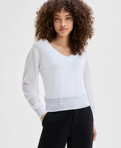 Inc International Concepts Petite V-neck Sweater, Exclusively At Macy's In Bright White