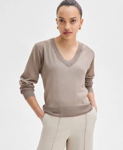 Inc International Concepts Petite V-neck Sweater, Exclusively At Macy's In Ice Mocha