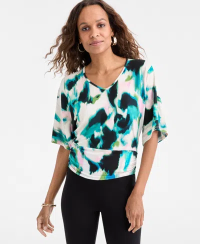 Inc International Concepts Petite Watercolor-print Dolman-sleeve Top, Macy's Exclusive In Blue
