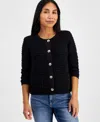 Inc International Concepts Petite Yarn-blend Button-down Cardigan Sweater, Created For Macy's In Deep Black