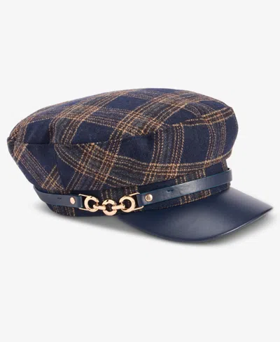Inc International Concepts Plaid Horsebit Conductor Cap, Macy's Exclusive In Navy