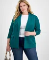 Inc International Concepts Plus Size 3/4-sleeve Blazer, Created For Macy's In Green Tourmalin