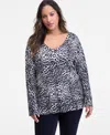Inc International Concepts Plus Size Animal-print V-neck Tunic, Macy's Exclusive In Black