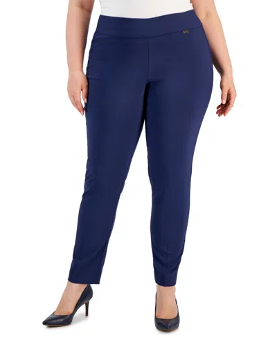 Inc International Concepts Plus Size Bengaline Skinny Pants, Created For Macy's In Blue
