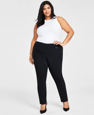 Inc International Concepts Plus Size Bengaline Skinny Pants, Created For Macy's In Deep Black