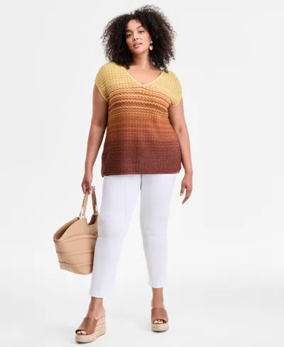 Inc International Concepts Plus Size Bengaline Skinny Pants, Created For Macy's In Brown