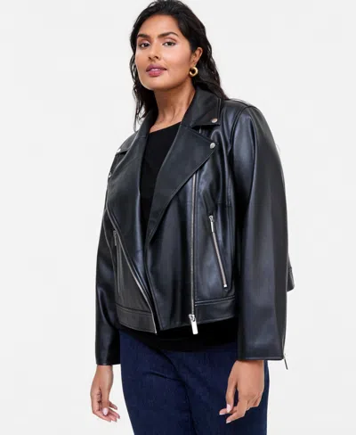 Inc International Concepts Plus Size Biker Faux Leather Jacket, Macy's Exclusive In Black