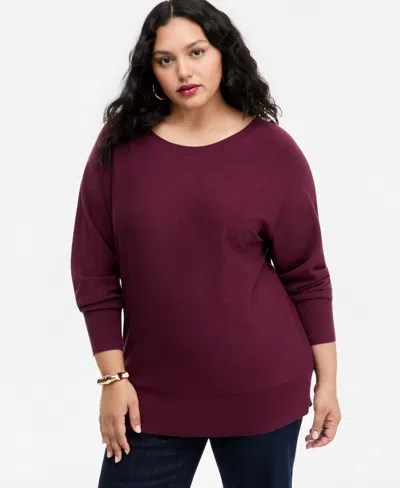 Inc International Concepts Plus Size Boat Neck Raglan Sweater, Macy's Exclusive In Brown