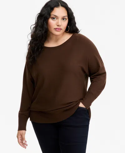 Inc International Concepts Plus Size Boat Neck Raglan Sweater, Macy's Exclusive In Black