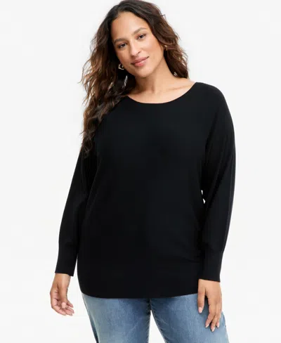 Inc International Concepts Plus Size Boat Neck Raglan Sweater, Macy's Exclusive In Black