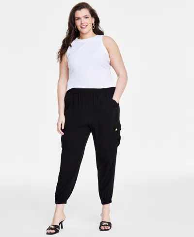 Inc International Concepts Plus Size Cargo Jogger Pants, Created For Macy's In Deep Black