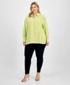 Inc International Concepts Plus Size Collared Split-side Shirt, Exclusively At Macy's In Green