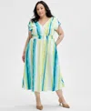 Inc International Concepts Plus Size Cotton Drawstring-sleeve Midi Dress, Exclusively At Macy's In Layla Stripe
