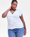 Inc International Concepts Plus Size Cotton Ruched Top, Macy's Exclusive In White