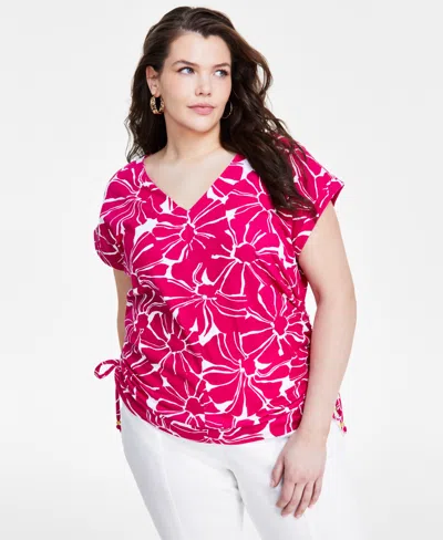 Inc International Concepts Plus Size Cotton Side-tie Top, Created For Macy's In Tala Blooms