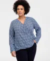 Inc International Concepts Plus Size Cuffed Surplice Blouse, Exclusively At Macy's In Goya Geo