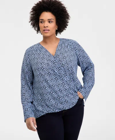 Inc International Concepts Plus Size Cuffed Surplice Blouse, Exclusively At Macy's In Goya Geo