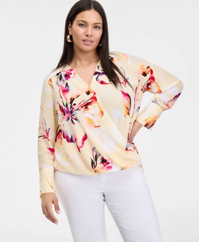 Inc International Concepts Plus Size Cuffed Surplice Blouse, Exclusively At Macy's In Keri Bloom