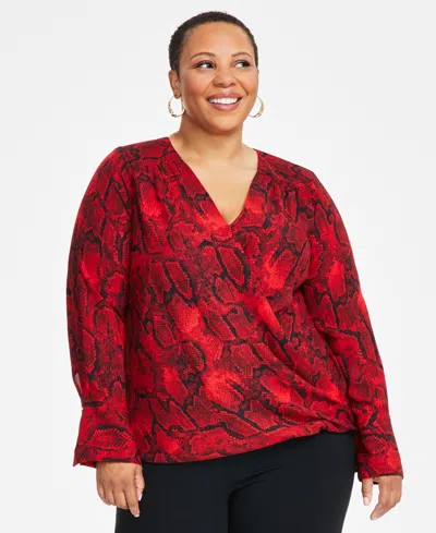 Inc International Concepts Plus Size Cuffed Surplice Blouse High Rise Flare Leg Pants Exclusively At Macys In Vera Combo