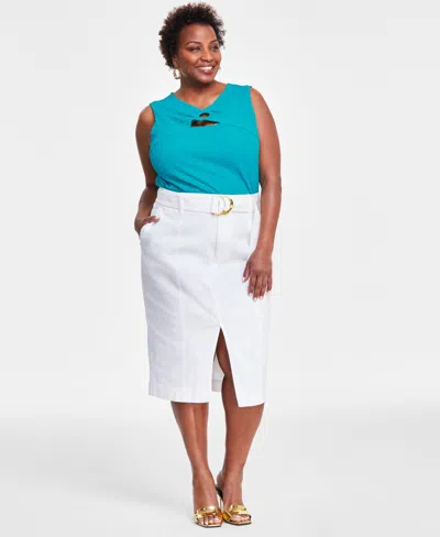 Inc International Concepts Plus Size Denim Skirt, Created For Macy's In Washed White