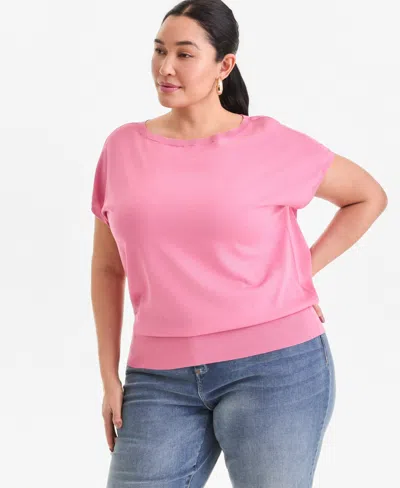 Inc International Concepts Plus Size Dolman-sleeve Sweater, Macy's Exclusive In Pink