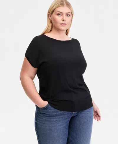 Inc International Concepts Plus Size Dolman-sleeve Sweater, Macy's Exclusive In Black
