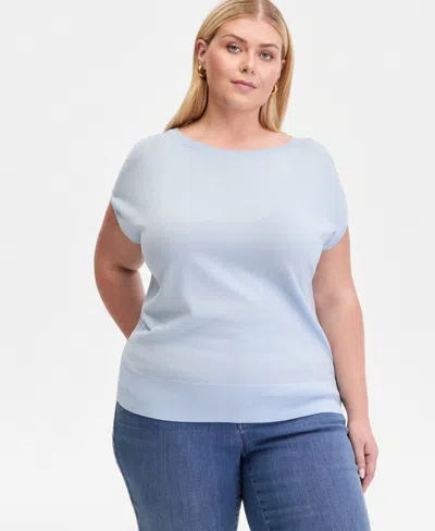 Inc International Concepts Plus Size Dolman-sleeve Sweater, Macy's Exclusive In Blue