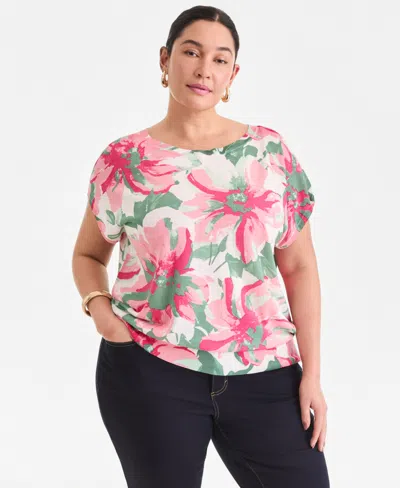 Inc International Concepts Plus Size Printed Wide-neck Dolman-sleeve Sweater, Created For Macy's In Multi
