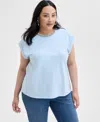 Inc International Concepts Plus Size Embellished-neck Cotton T-shirt, Exclusively At Macy's In Frozen Blue