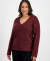 Inc International Concepts Plus Size Embellished V-neck Sweater, Macy's Exclusive In Red