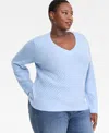 Inc International Concepts Plus Size Embellished V-neck Sweater, Macy's Exclusive In Blue