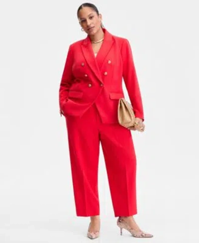 Inc International Concepts Plus Size Faux Double Breasted Blazer High Rise Pull On Cropped Pants Macys Exclusive In Red