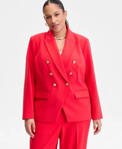 Inc International Concepts Plus Size Faux Double-breasted Blazer, Macy's Exclusive In Red