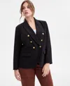 Inc International Concepts Plus Size Faux Double-breasted Blazer, Macy's Exclusive In Black