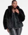 Inc International Concepts Plus Size Faux-fur Long-sleeve Coat, Macy's Exclusive In Black
