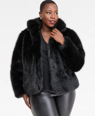 Inc International Concepts Plus Size Faux-fur Long-sleeve Coat, Macy's Exclusive In Black