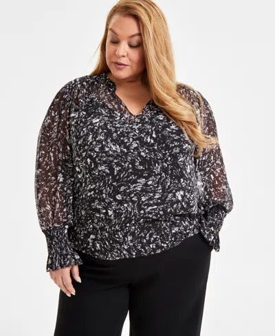 Inc International Concepts Plus Size Femme Printed Blouse, Exclusively At Macy's In Stella Sky