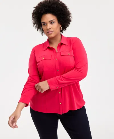 Inc International Concepts Plus Size Flap-pocket Knit Shirt, Exclusively At Macy's
