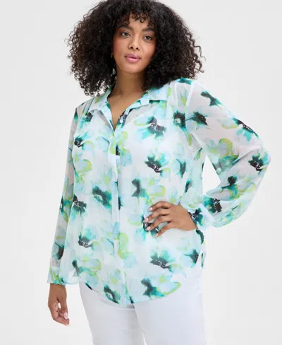 Inc International Concepts Plus Size Floral-print Georgette Tunic Shirt, Exclusively At Macy's In Leah Blooms