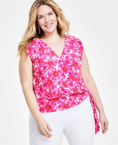 Inc International Concepts Plus Size Floral-print Side-tie Top, Created For Macy's In Keeley Blooms