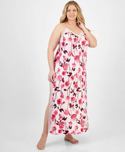 Inc International Concepts Plus Size Floral Satin Nightgown, Exclusively At Macy's In Falling Roses