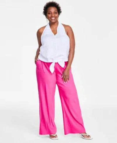 Inc International Concepts Plus Size Halter Top Wide Leg Pants Created For Macys In Pink Glam