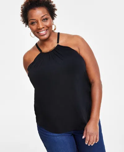 Inc International Concepts Plus Size Hardware-trim Halter Top, Created For Macy's In Deep Black