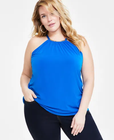 Inc International Concepts Plus Size Hardware-trim Halter Top, Created For Macy's In Intense Cobalt