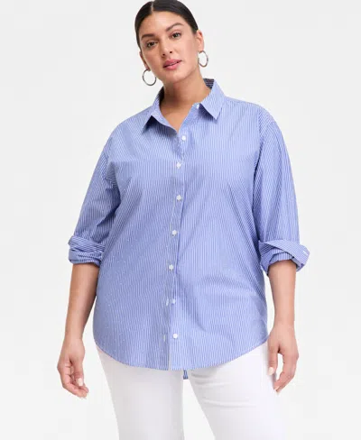 Inc International Concepts Plus Size High Low Shirt, Macy's Exclusive In Blue