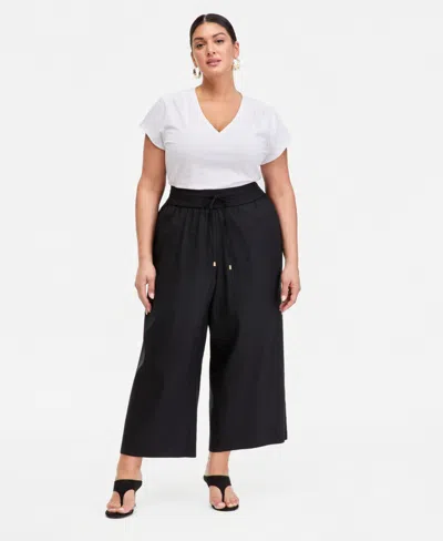 Inc International Concepts Plus Size High Rise Cropped Wide Leg Pants, Macy's Exclusive In Black